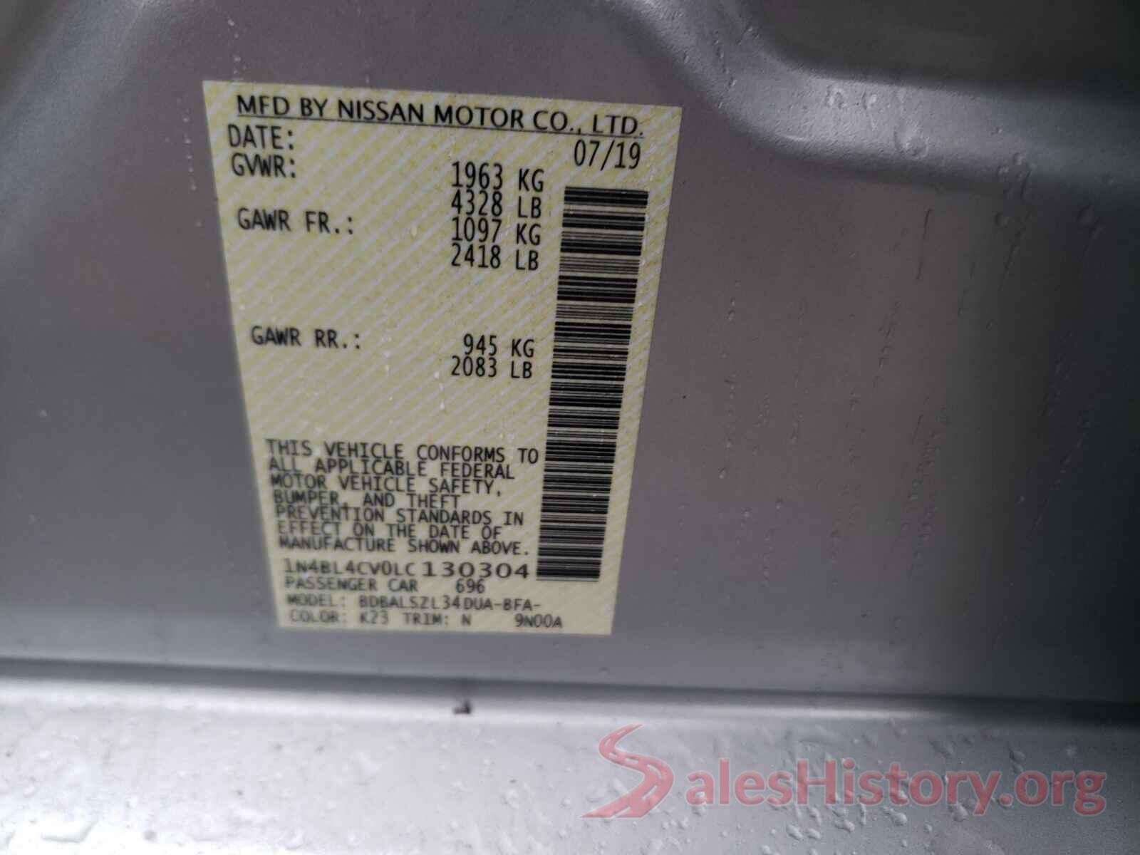 1N4BL4CV0LC130304 2020 NISSAN ALTIMA