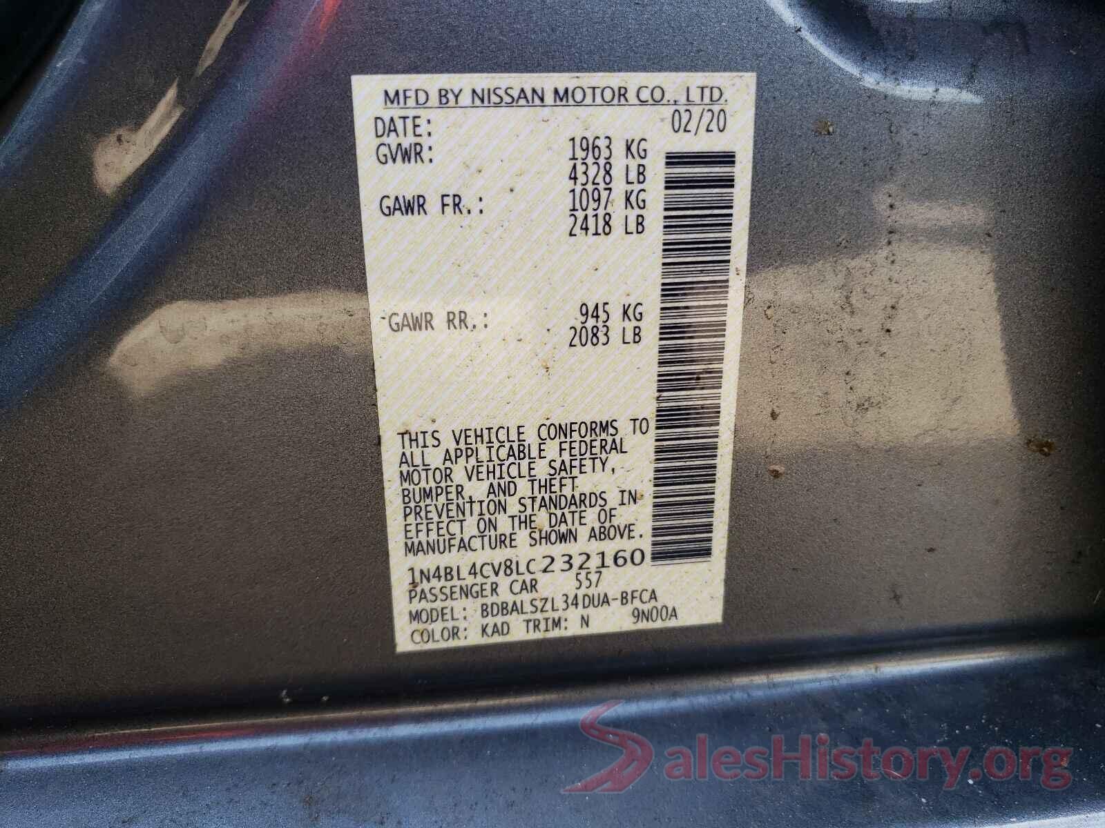 1N4BL4CV8LC232160 2020 NISSAN ALTIMA