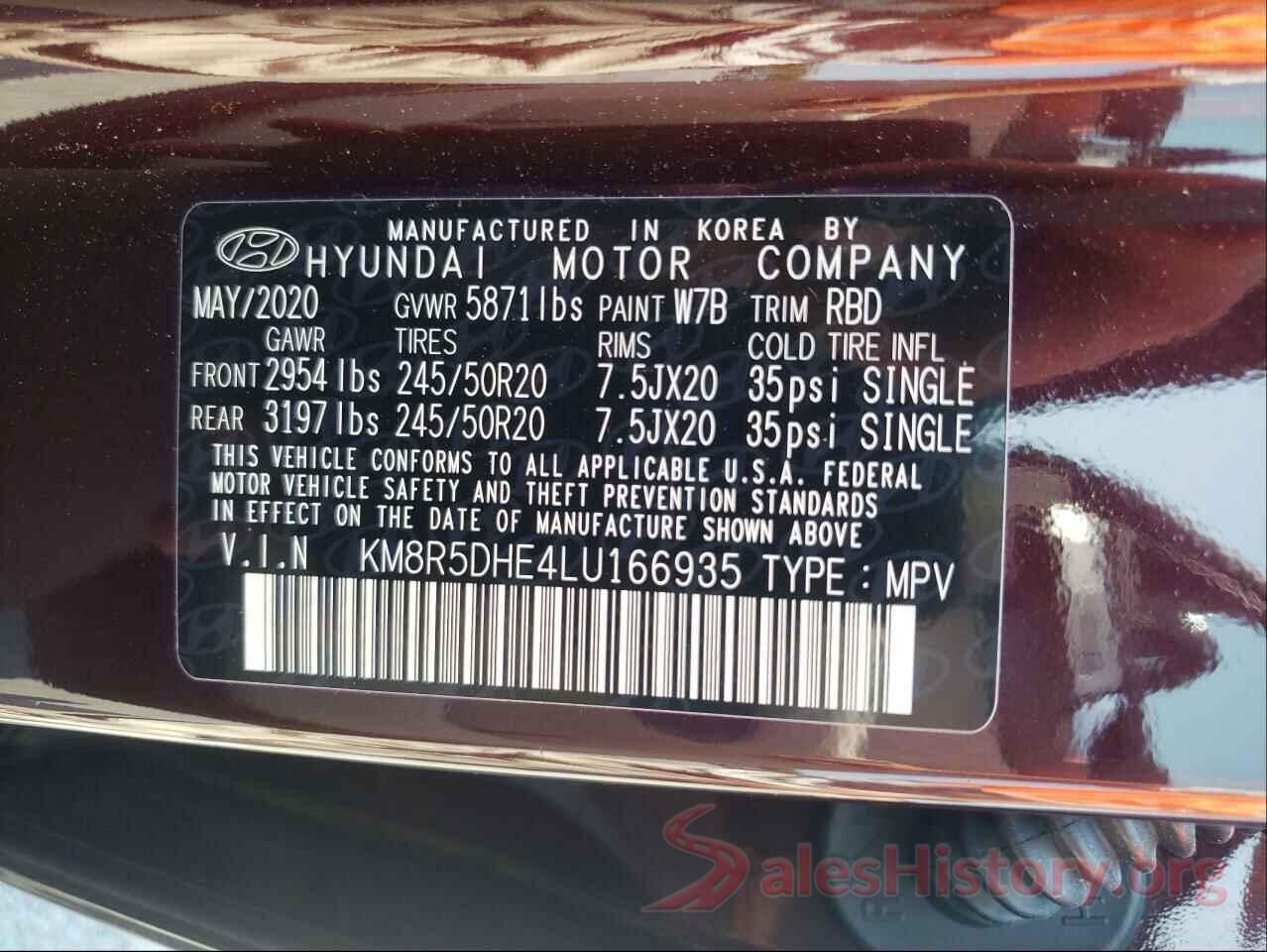 KM8R5DHE4LU166935 2020 HYUNDAI PALISADE