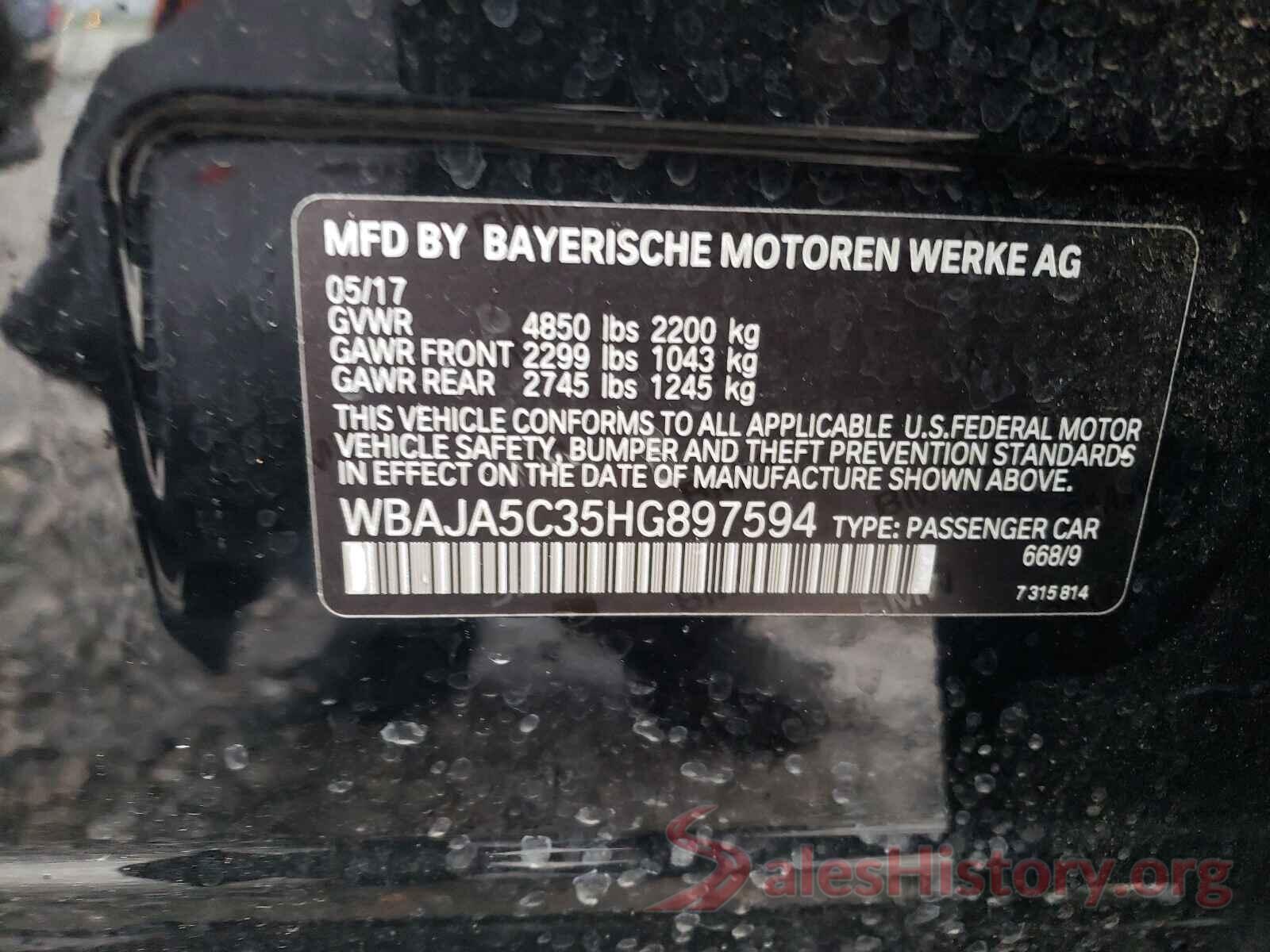 WBAJA5C35HG897594 2017 BMW 5 SERIES