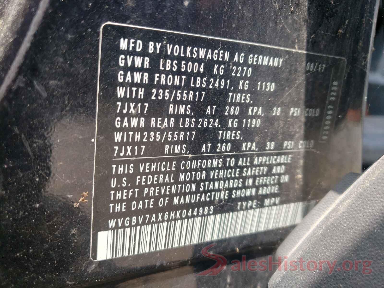 WVGBV7AX6HK044983 2017 VOLKSWAGEN TIGUAN