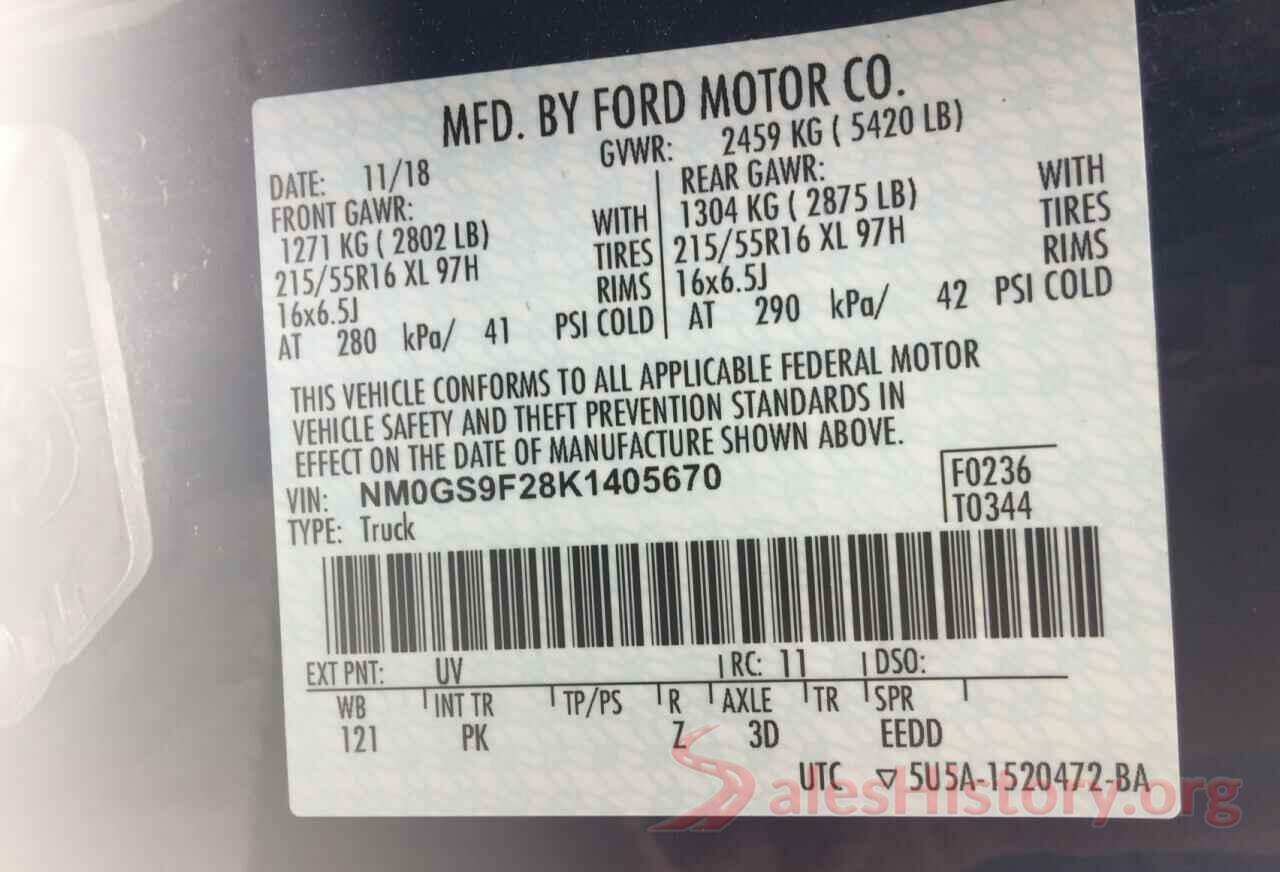 NM0GS9F28K1405670 2019 FORD TRANSIT CO