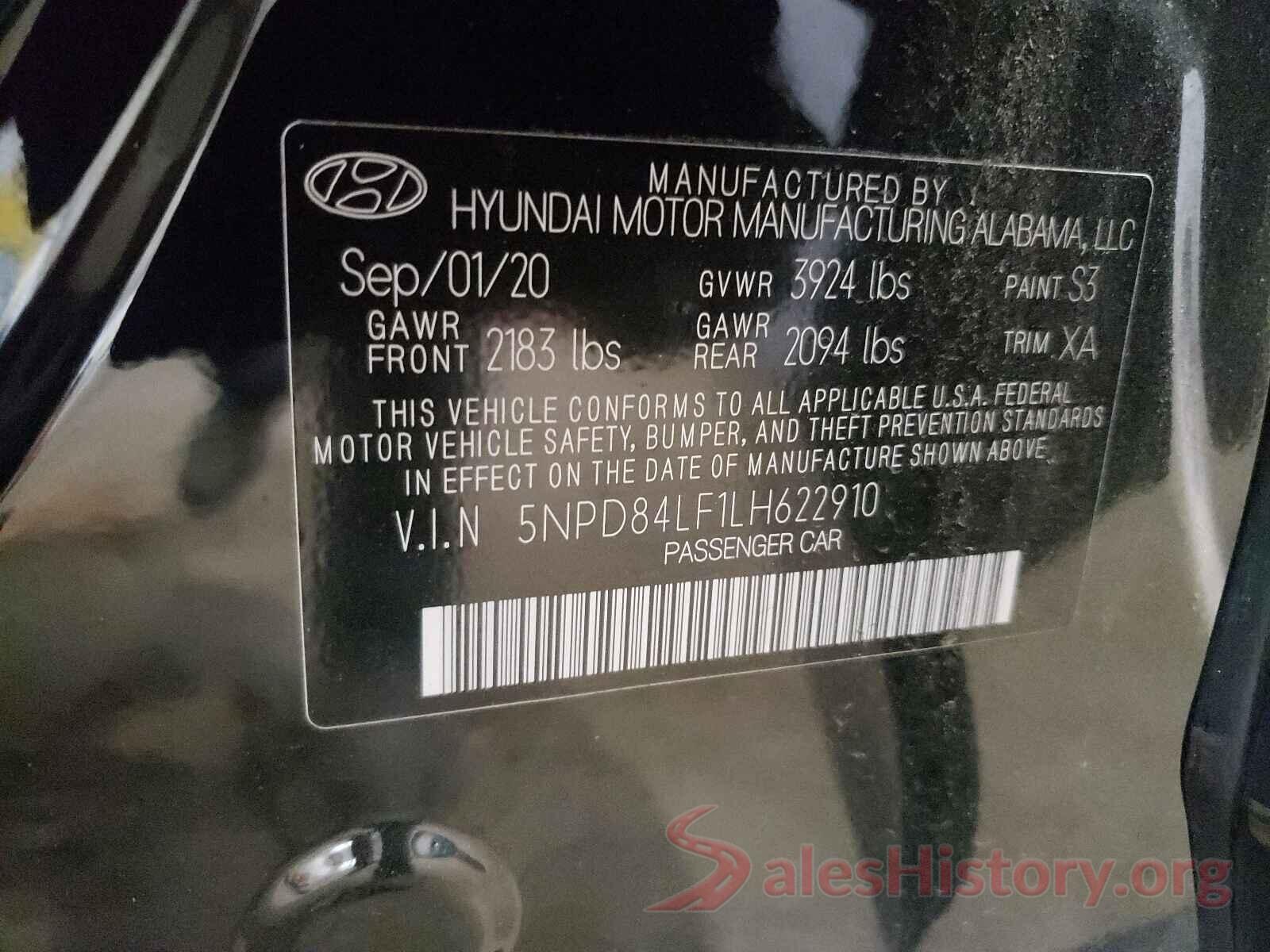 5NPD84LF1LH622910 2020 HYUNDAI ELANTRA