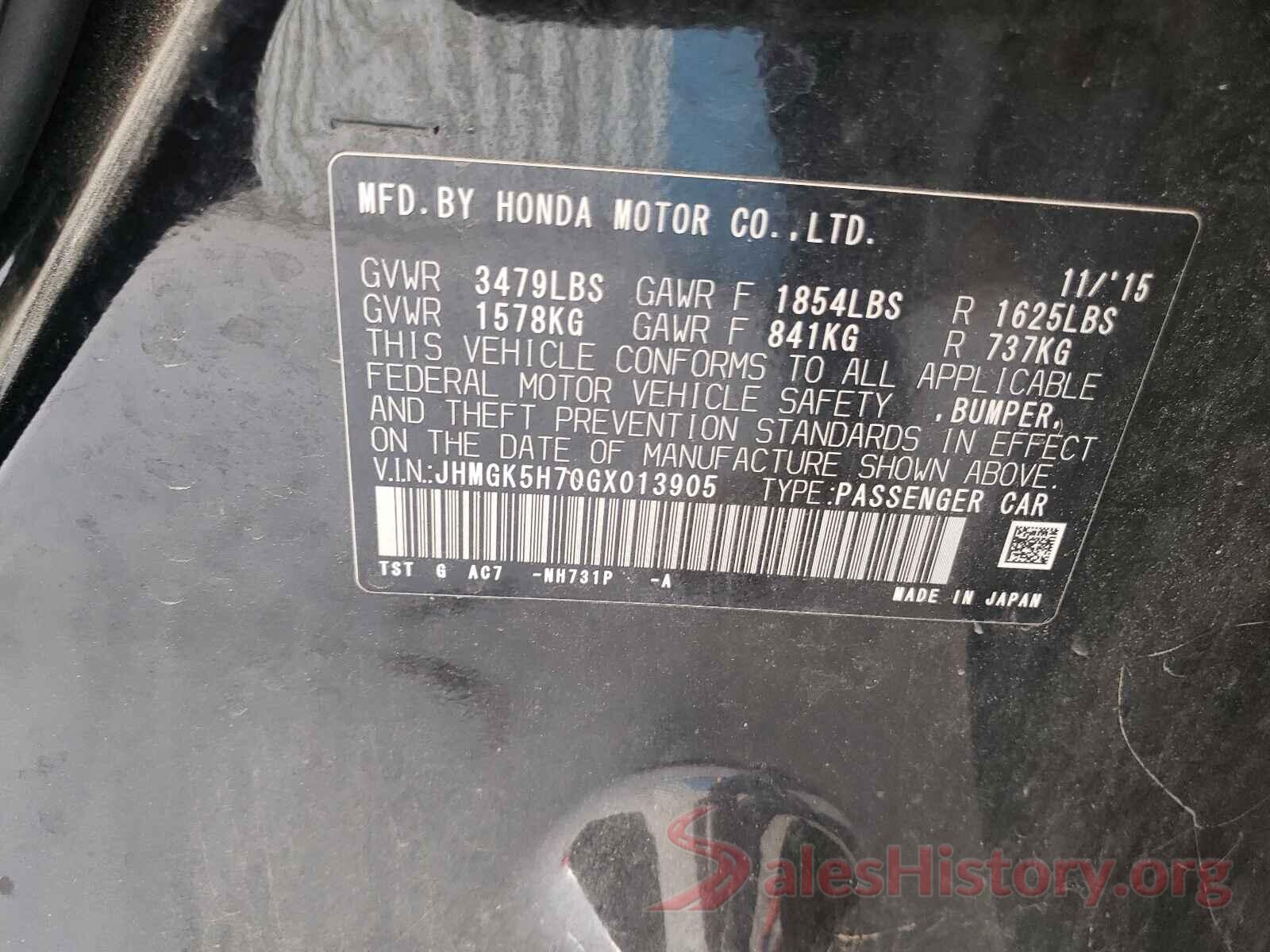 JHMGK5H70GX013905 2016 HONDA FIT