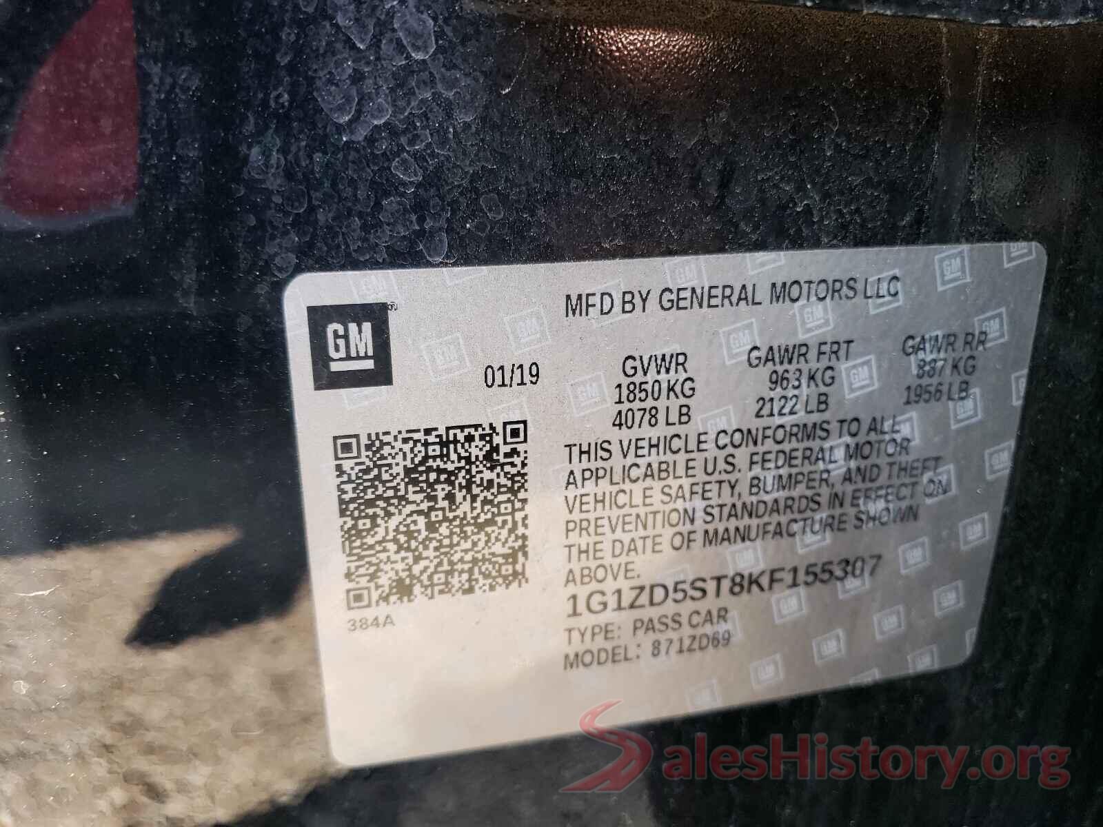 1G1ZD5ST8KF155307 2019 CHEVROLET MALIBU