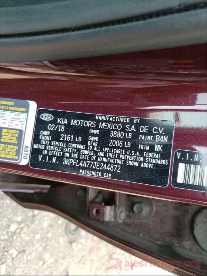 3KPFL4A77JE244872 2018 KIA FORTE