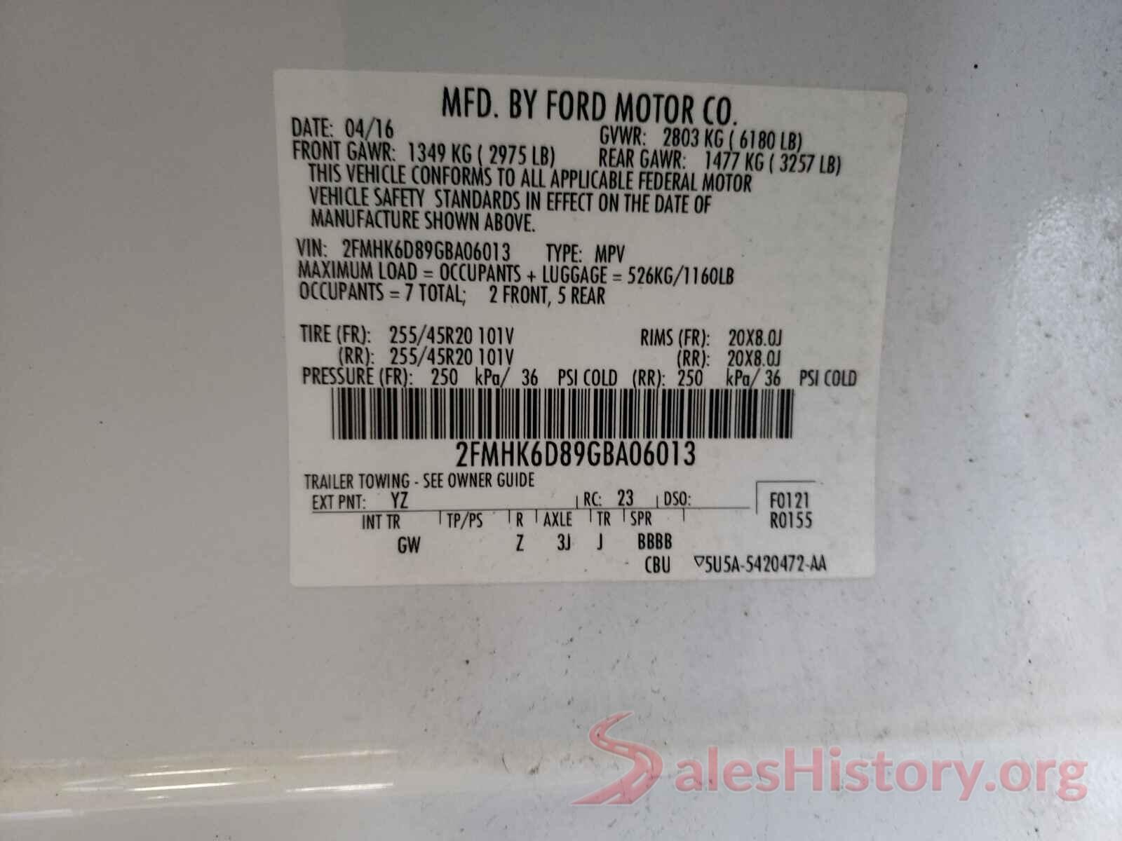 2FMHK6D89GBA06013 2016 FORD FLEX