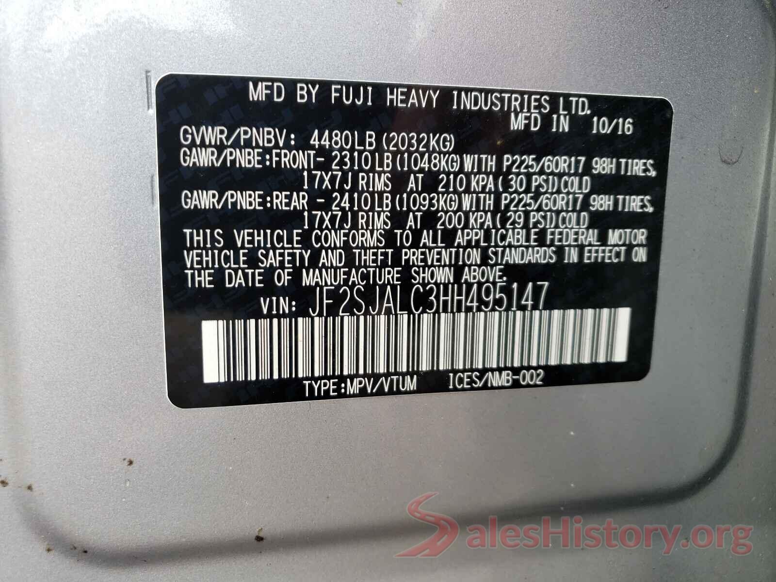 JF2SJALC3HH495147 2017 SUBARU FORESTER