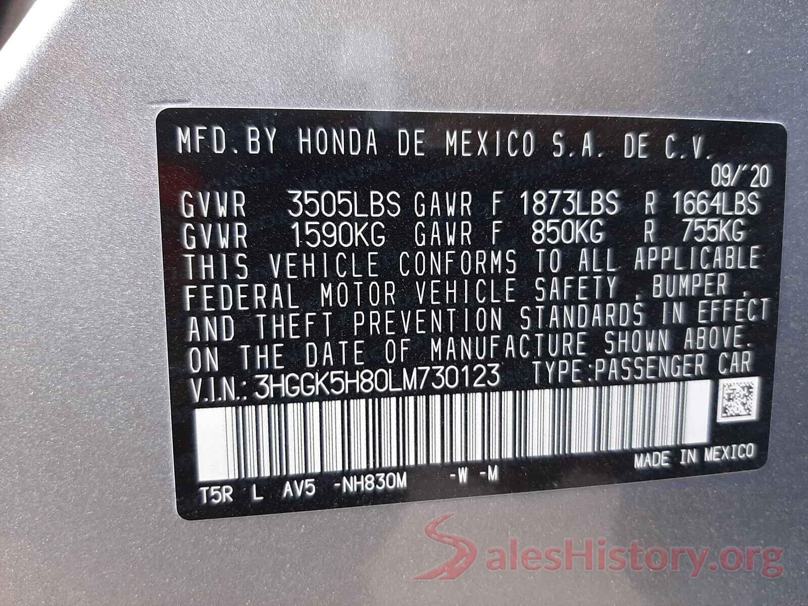 3HGGK5H80LM730123 2020 HONDA FIT