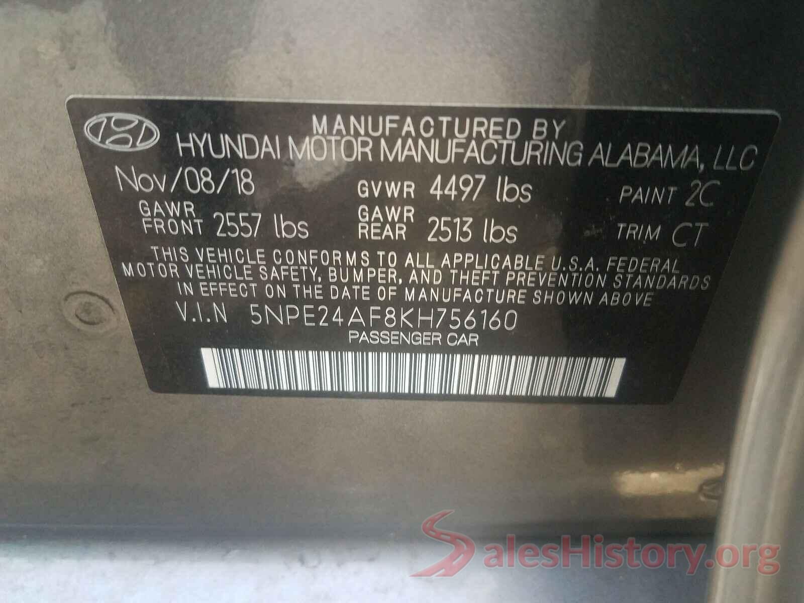 5NPE24AF8KH756160 2019 HYUNDAI SONATA