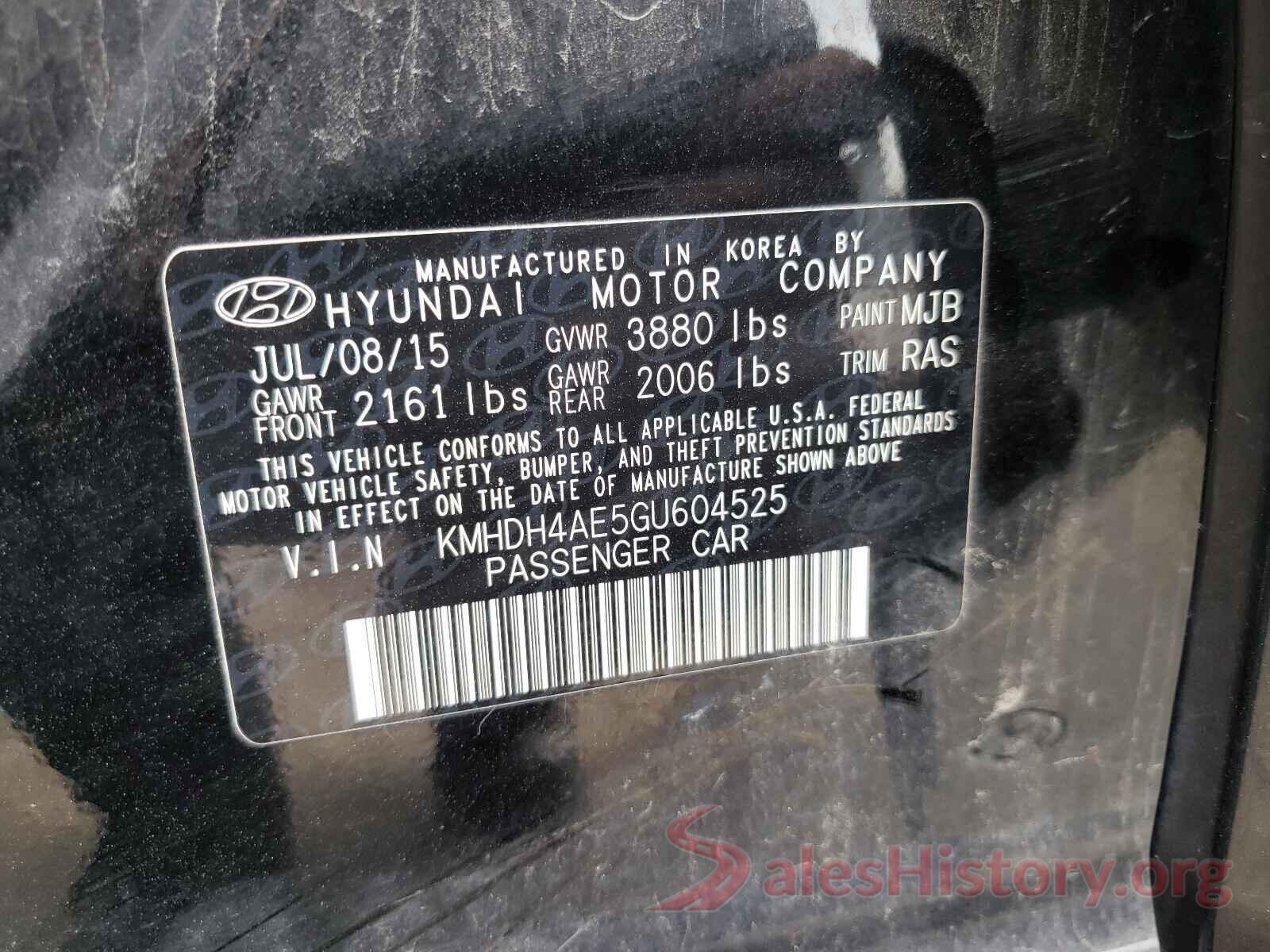 KMHDH4AE5GU604525 2016 HYUNDAI ELANTRA