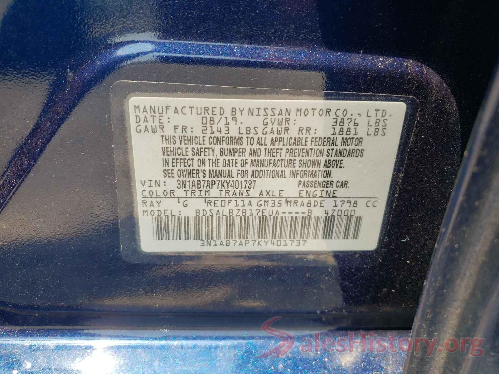 3N1AB7AP7KY401737 2019 NISSAN SENTRA