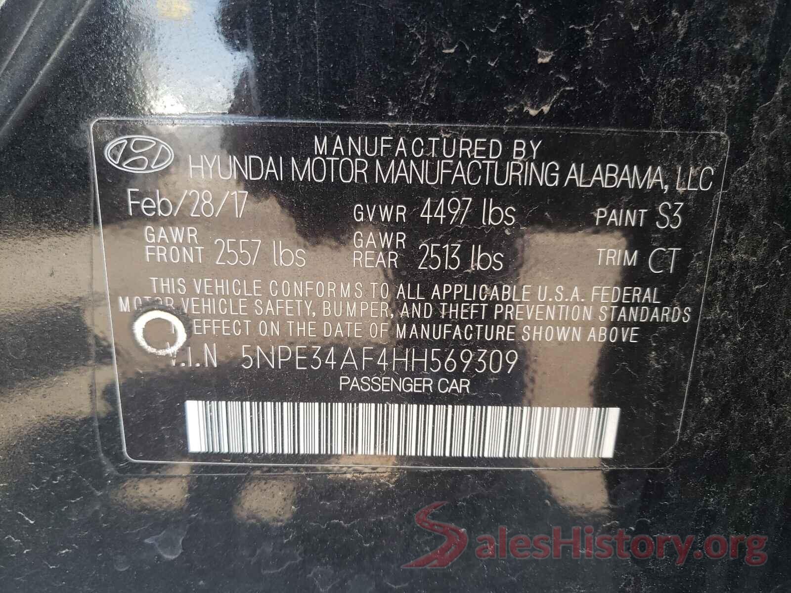 5NPE34AF4HH569309 2017 HYUNDAI SONATA