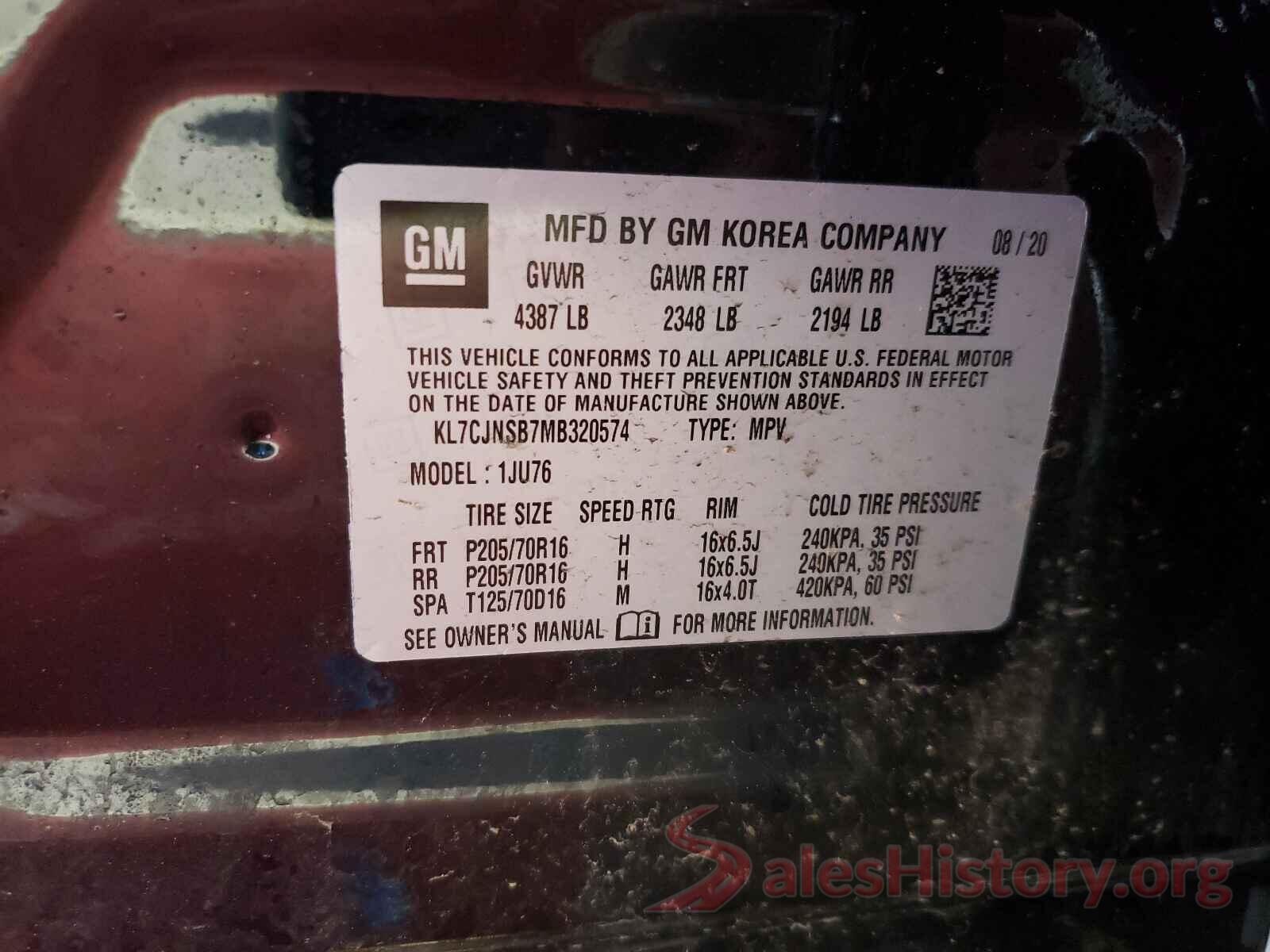 KL7CJNSB7MB320574 2021 CHEVROLET TRAX