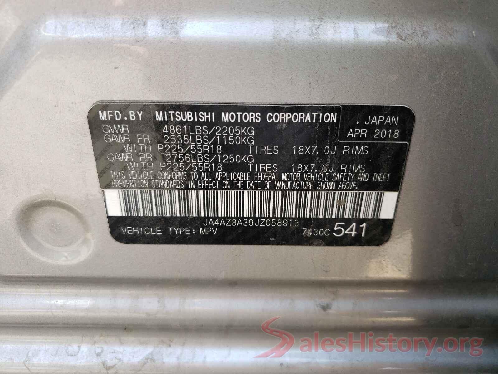 JA4AZ3A39JZ058913 2018 MITSUBISHI OUTLANDER