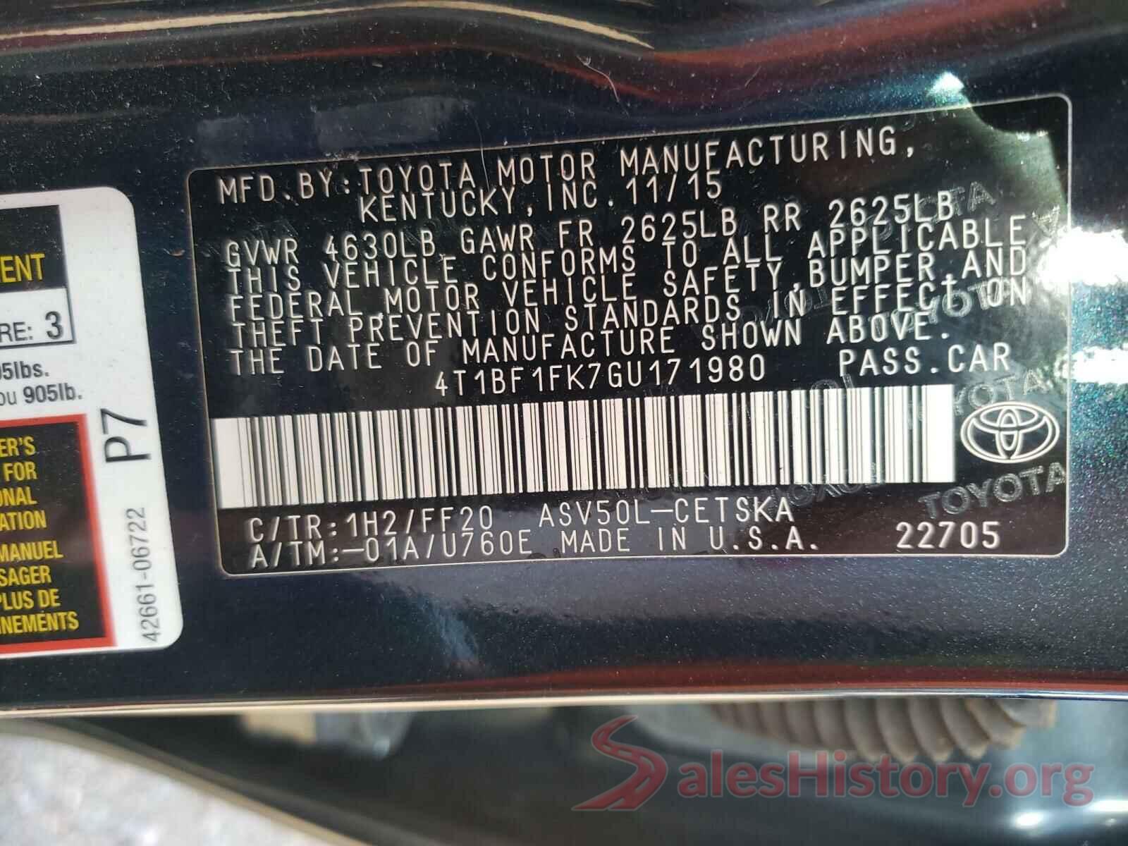 4T1BF1FK7GU171980 2016 TOYOTA CAMRY