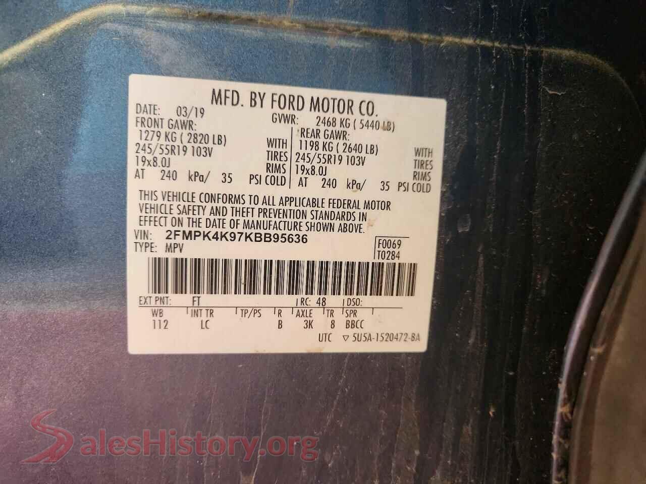 2019 FORD EDGE VIN 2FMPK4K97KBB95636, damage close-up