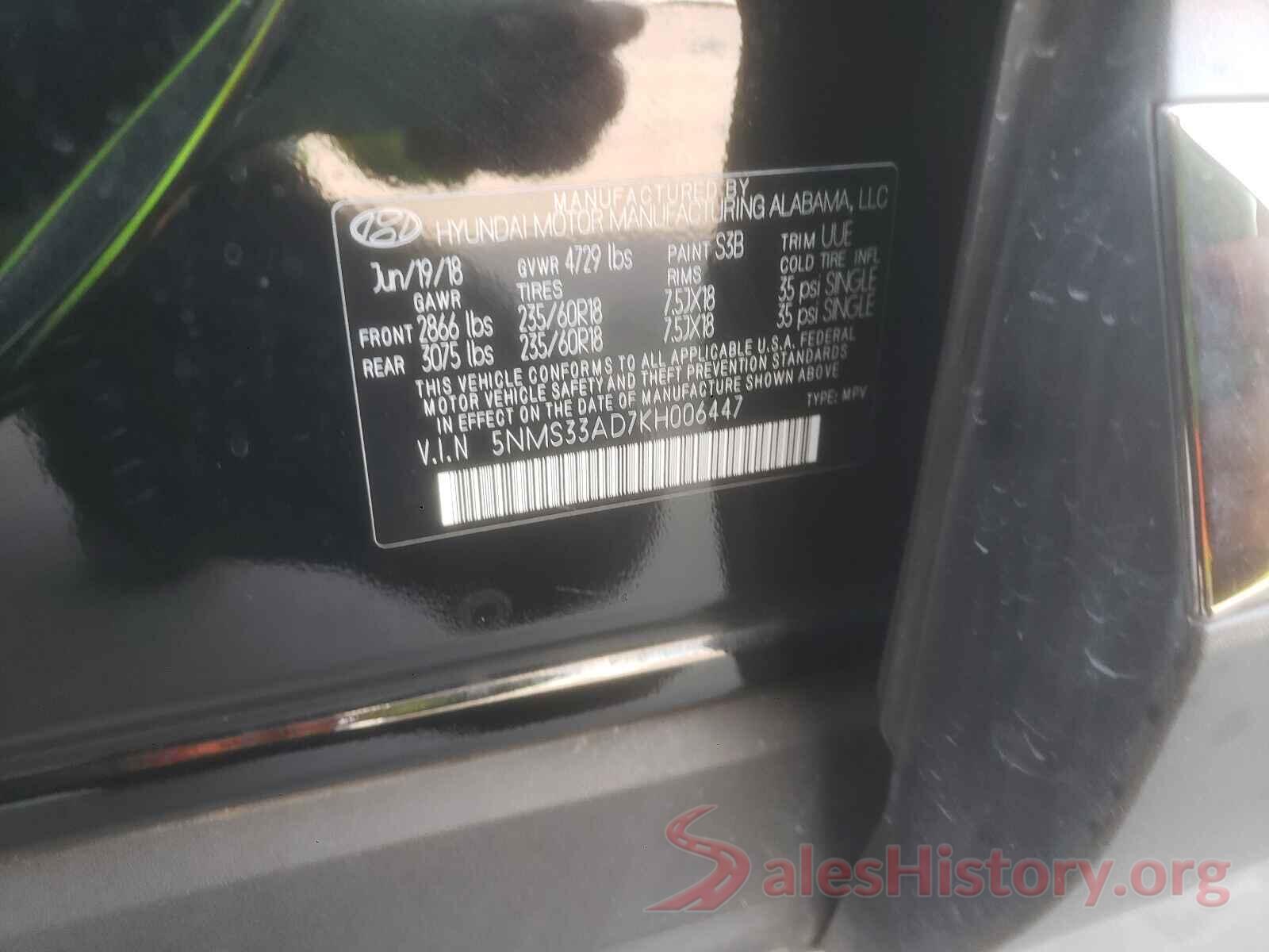 5NMS33AD7KH006447 2019 HYUNDAI SANTA FE