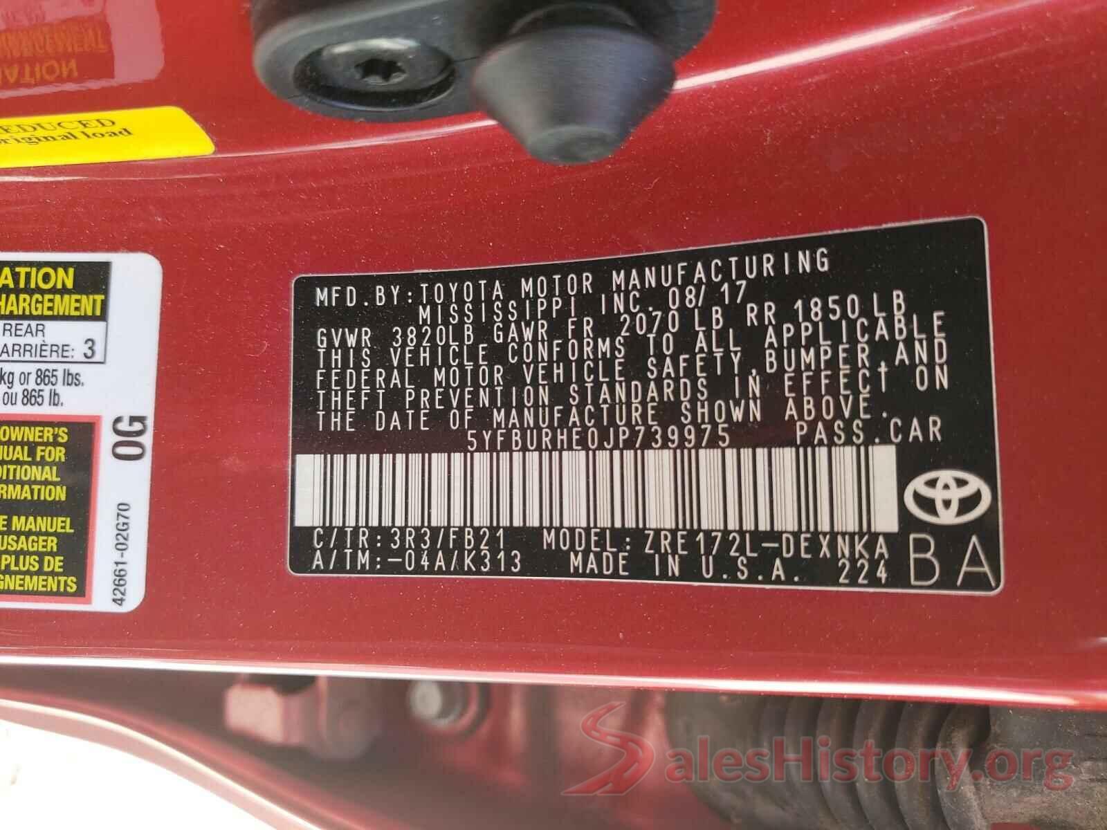 5YFBURHE0JP739975 2018 TOYOTA COROLLA