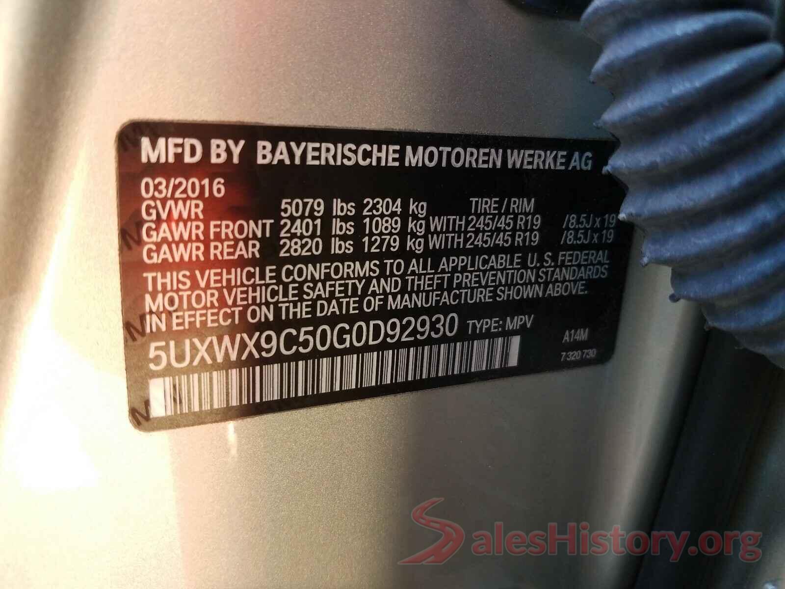 5UXWX9C50G0D92930 2016 BMW X3