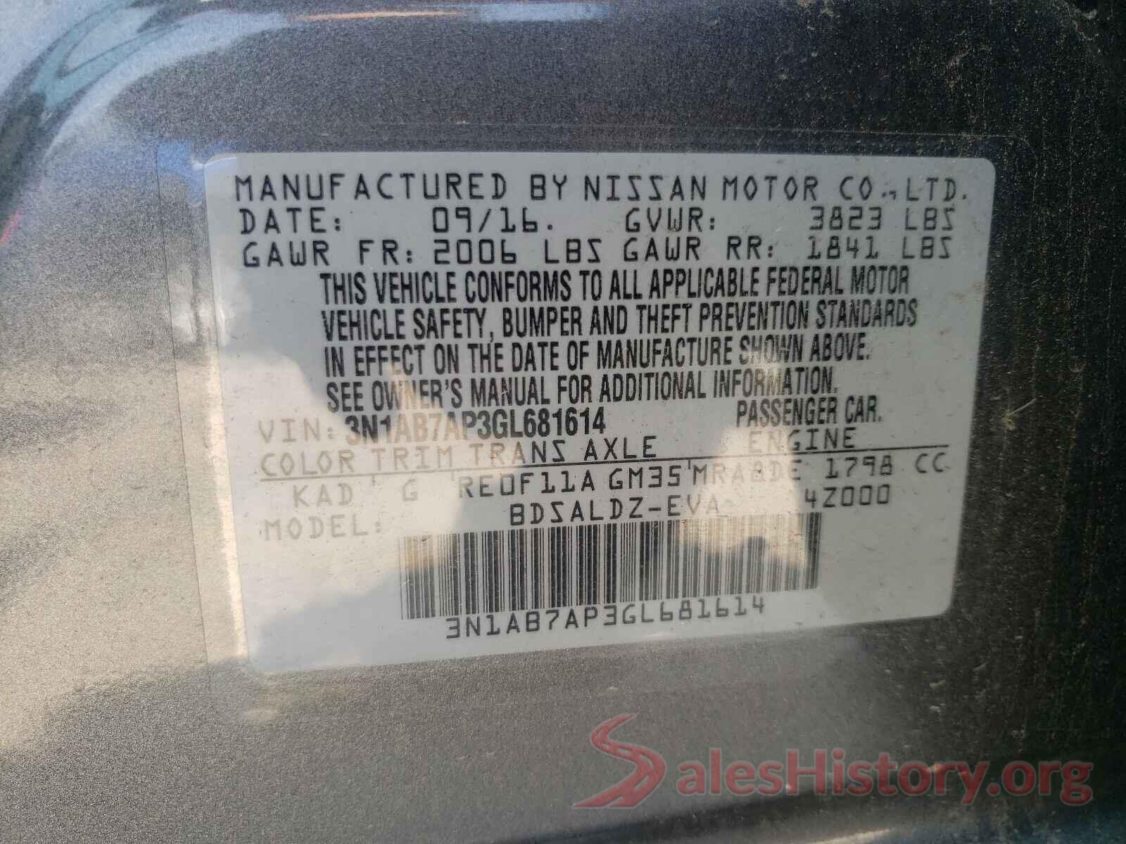 3N1AB7AP3GL681614 2016 NISSAN SENTRA