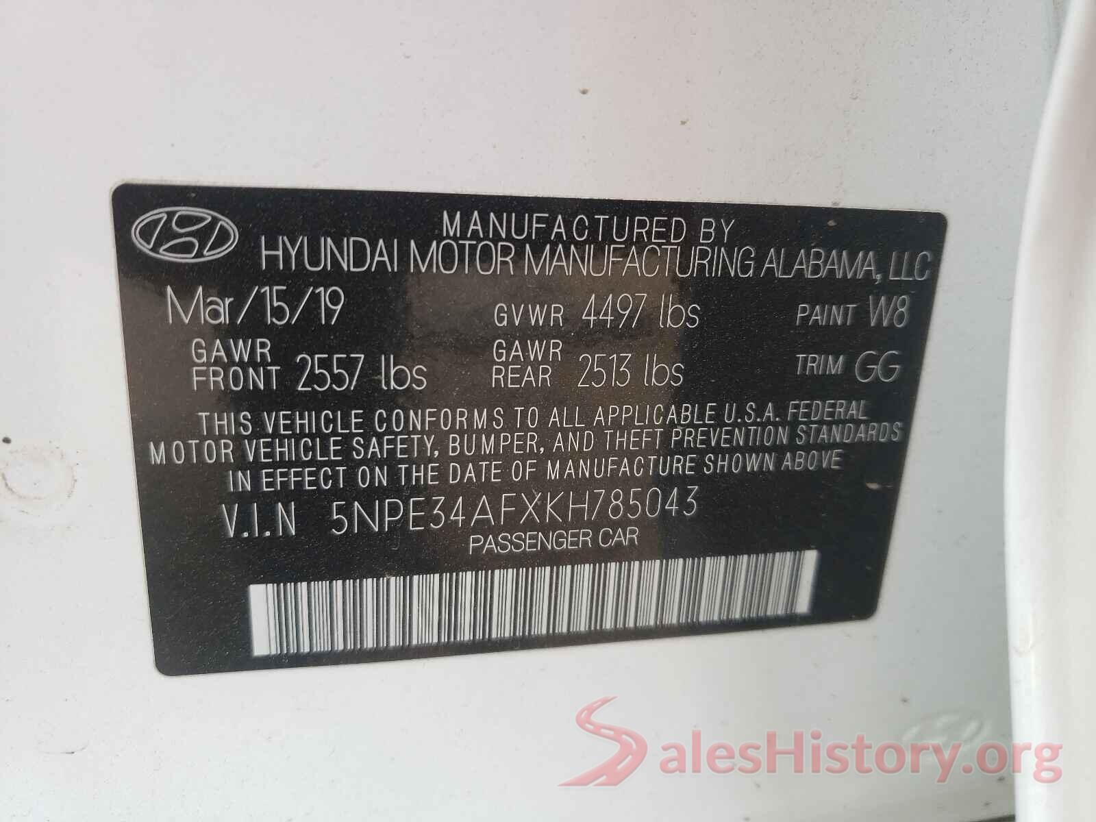 5NPE34AFXKH785043 2019 HYUNDAI SONATA