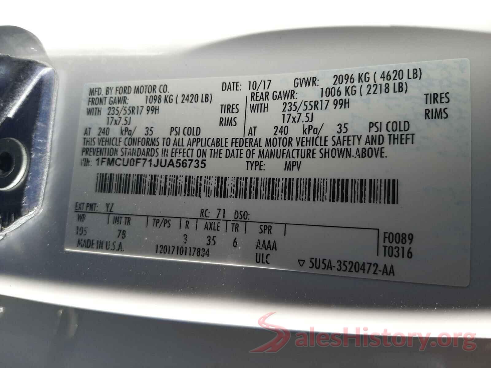 1FMCU0F71JUA56735 2018 FORD ESCAPE