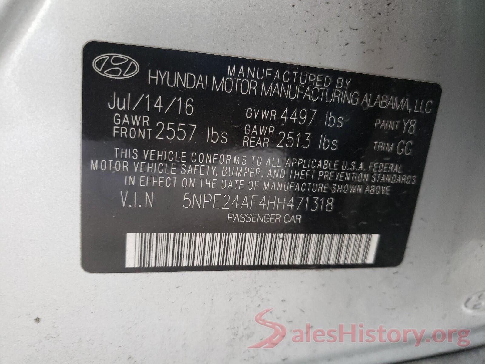 5NPE24AF4HH471318 2017 HYUNDAI SONATA