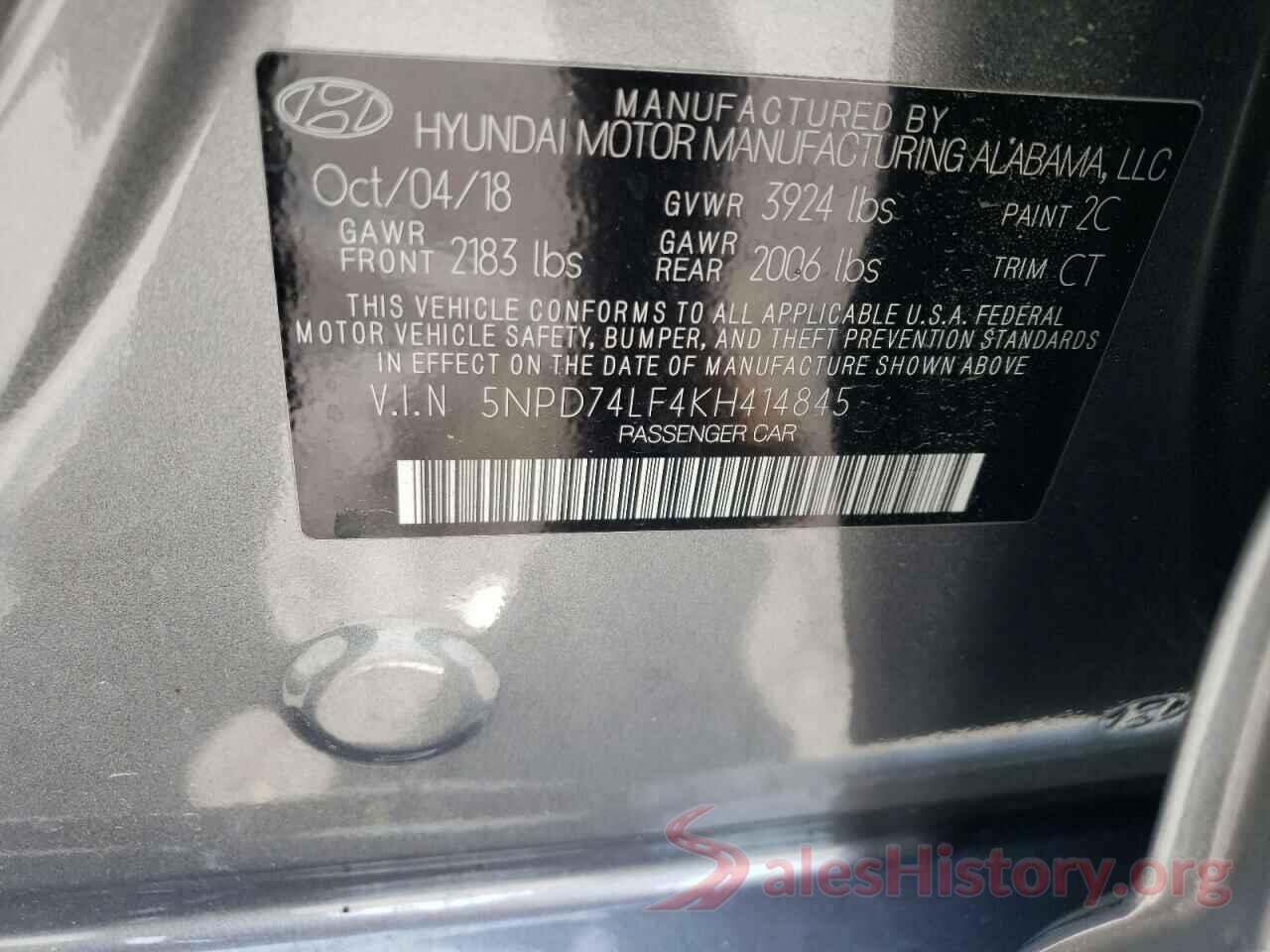 5NPD74LF4KH414845 2019 HYUNDAI ELANTRA