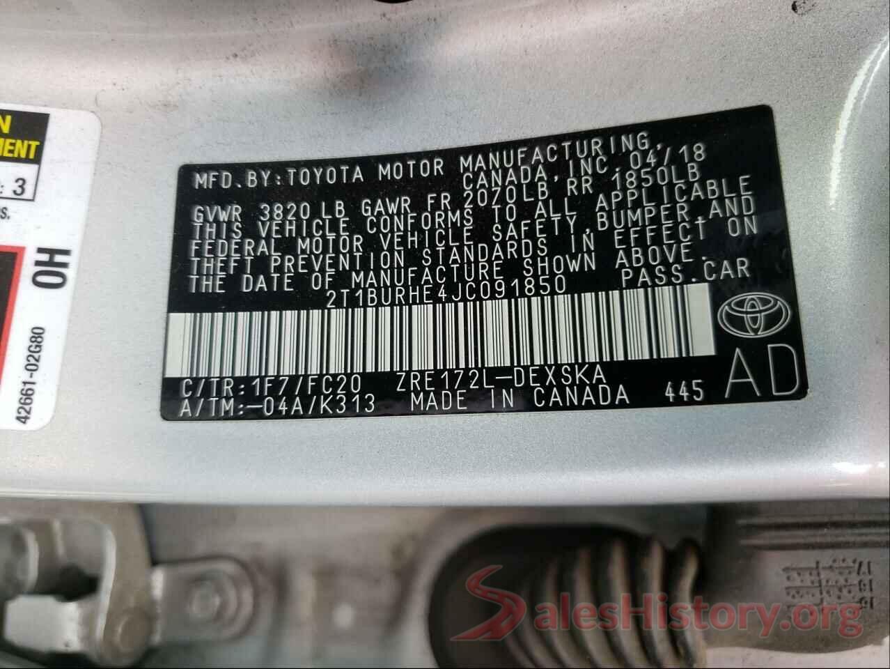 2T1BURHE4JC091850 2018 TOYOTA COROLLA