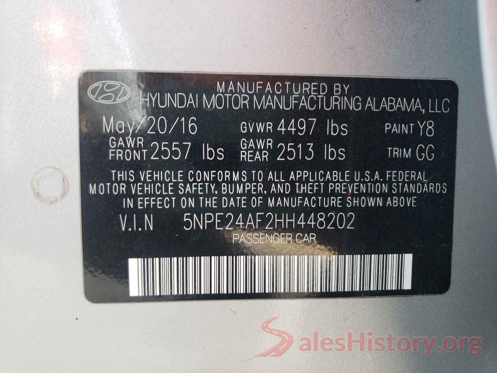 5NPE24AF2HH448202 2017 HYUNDAI SONATA