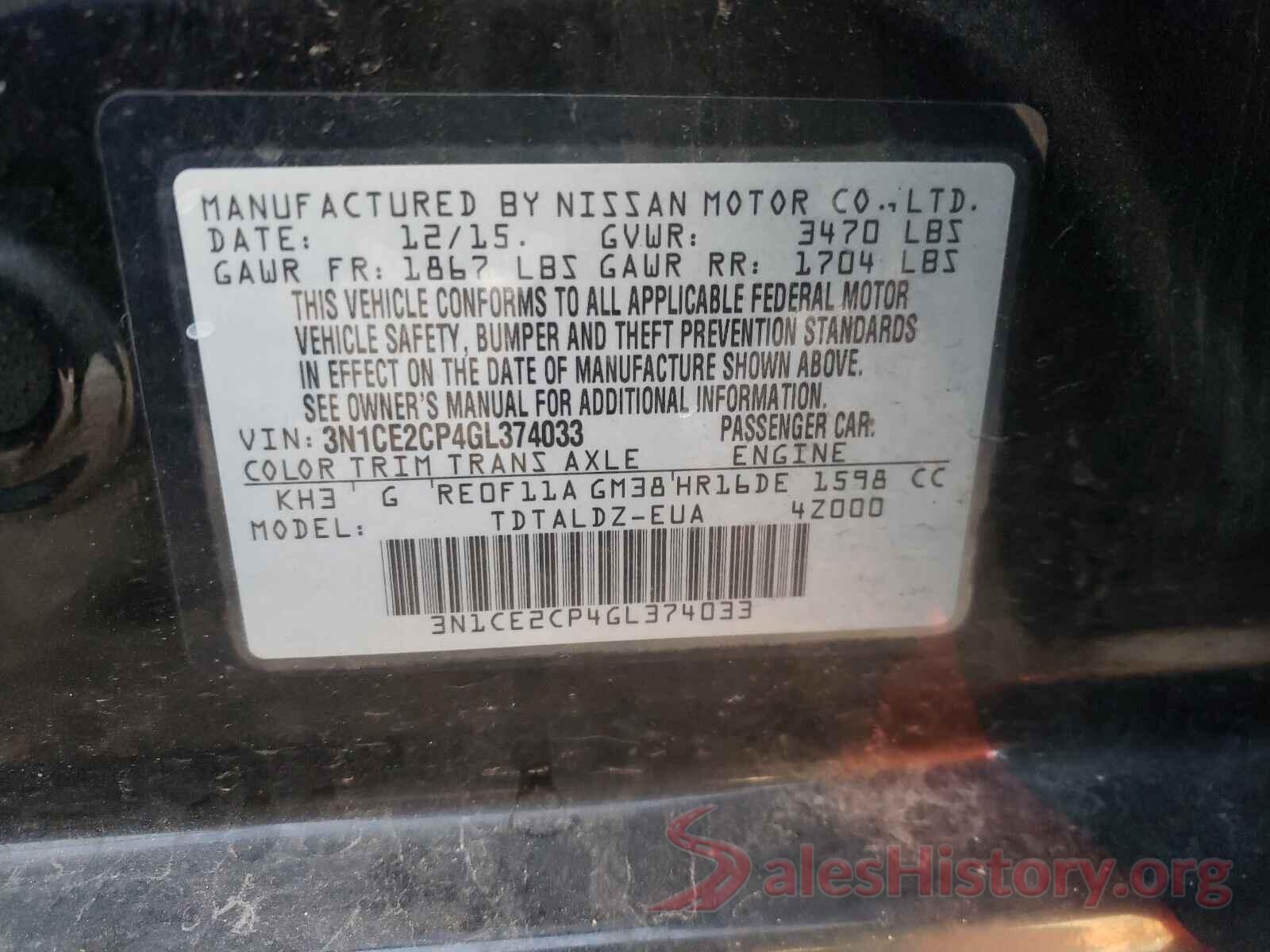 3N1CE2CP4GL374033 2016 NISSAN VERSA