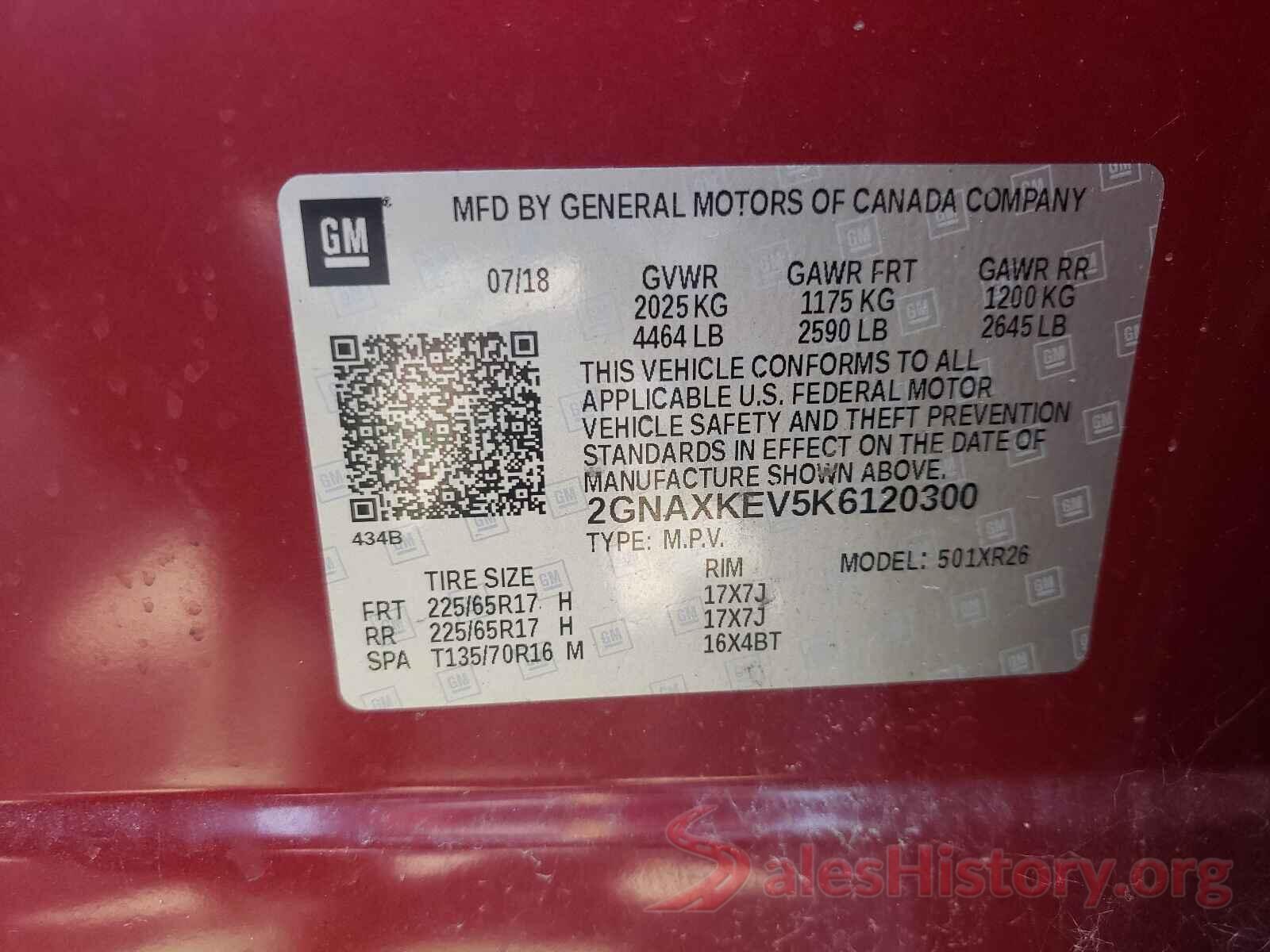 2GNAXKEV5K6120300 2019 CHEVROLET EQUINOX