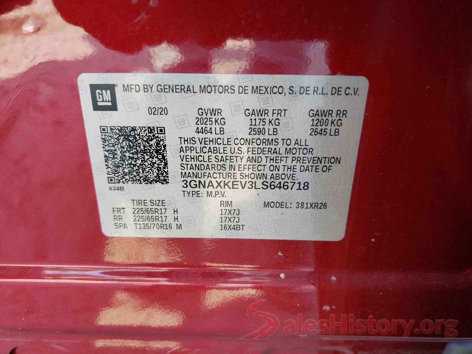 3GNAXKEV3LS646718 2020 CHEVROLET EQUINOX