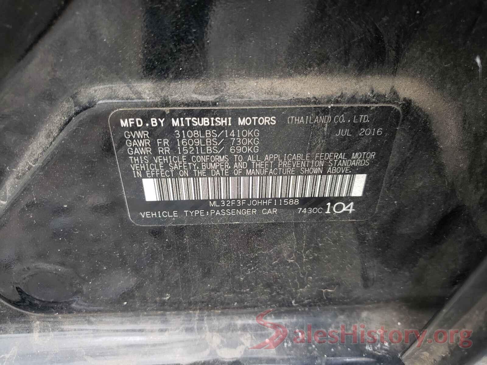 ML32F3FJ0HHF11588 2017 MITSUBISHI MIRAGE