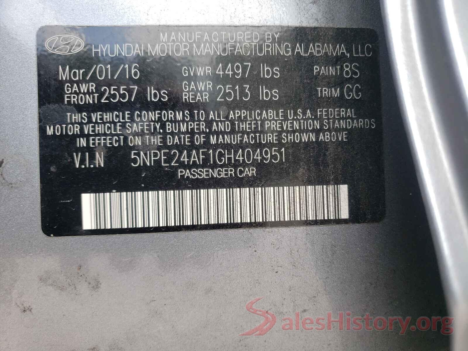 5NPE24AF1GH404951 2016 HYUNDAI SONATA