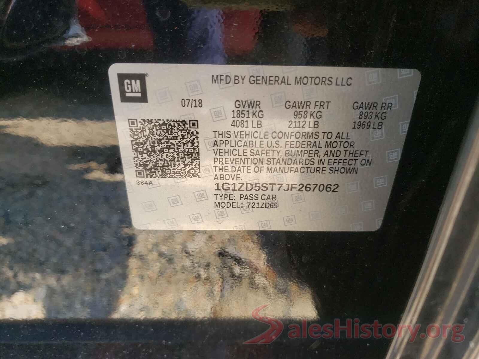 1G1ZD5ST7JF267062 2018 CHEVROLET MALIBU