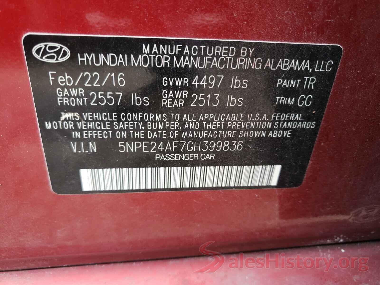 5NPE24AF7GH399836 2016 HYUNDAI SONATA