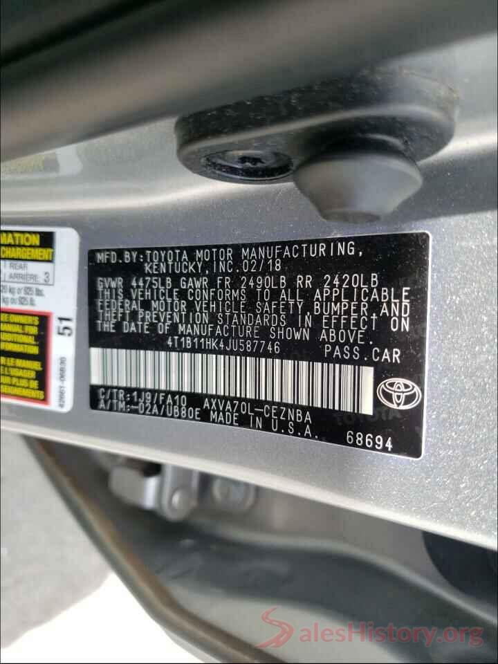 4T1B11HK4JU587746 2018 TOYOTA CAMRY