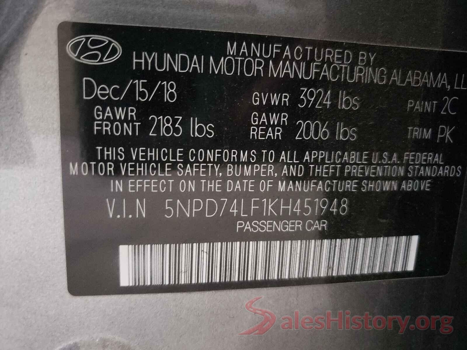 5NPD74LF1KH451948 2019 HYUNDAI ELANTRA