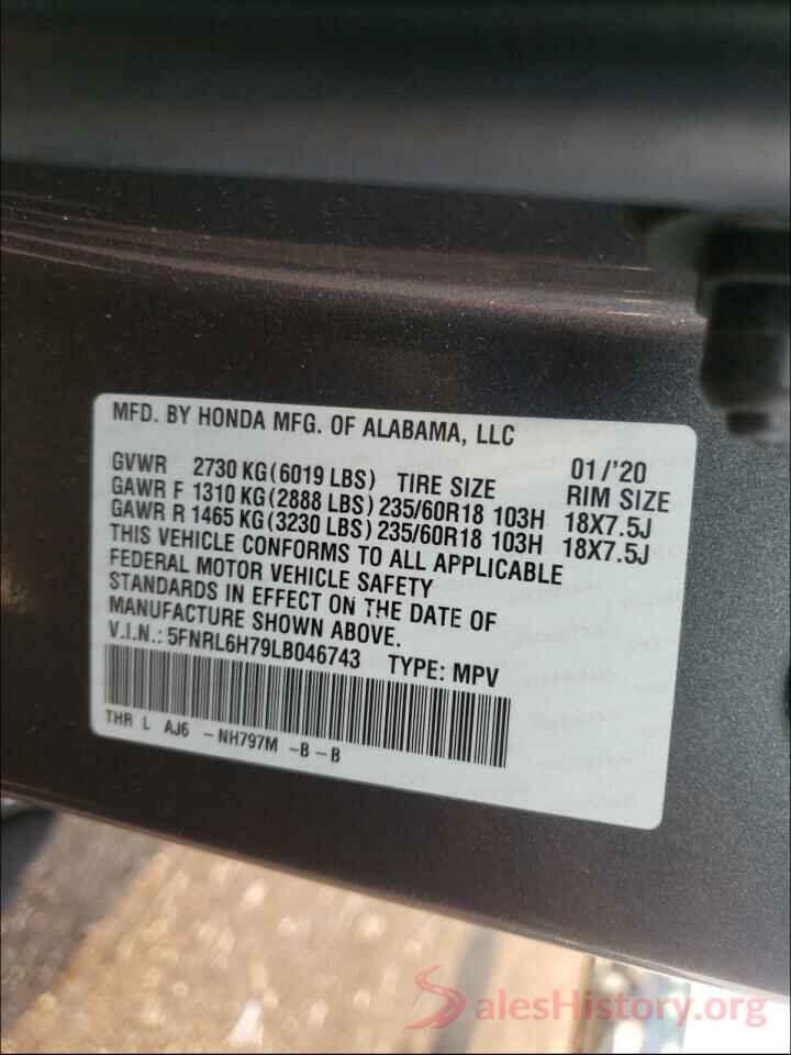 5FNRL6H79LB046743 2020 HONDA ODYSSEY