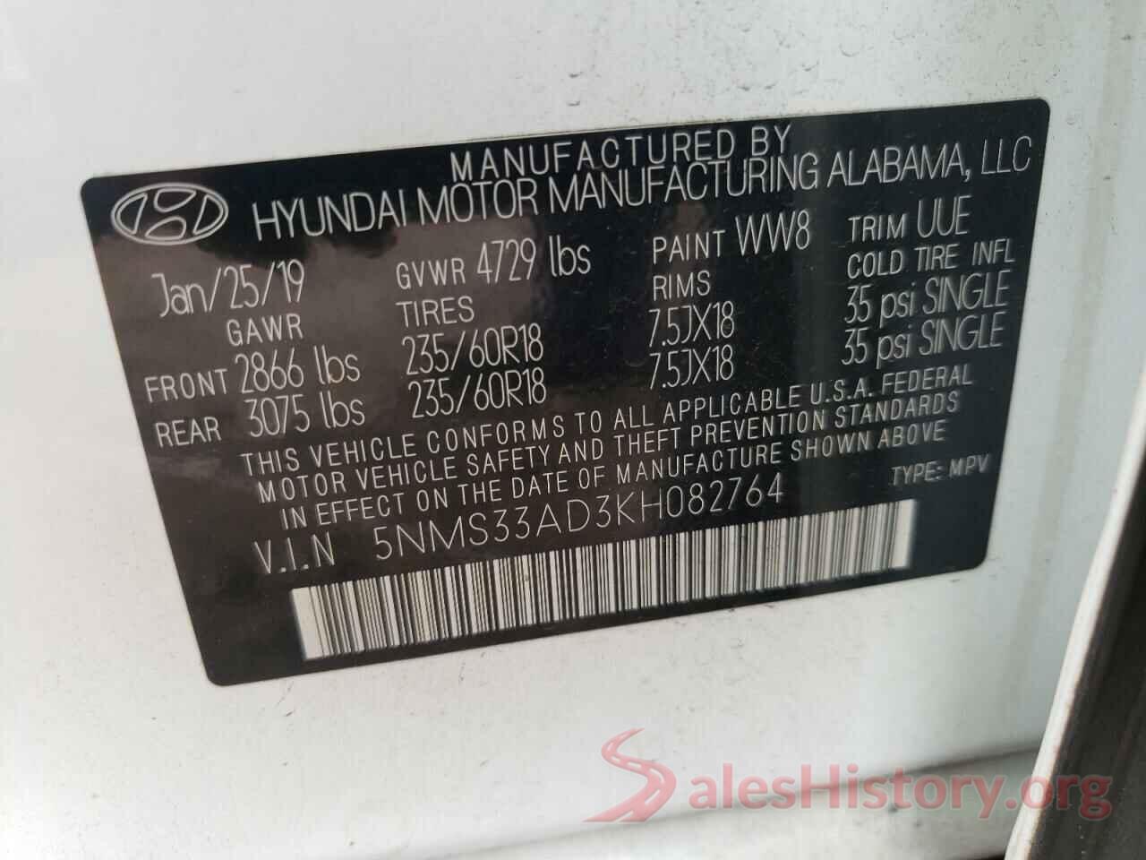 5NMS33AD3KH082764 2019 HYUNDAI SANTA FE