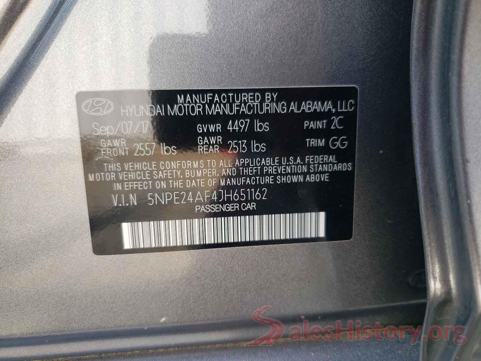 5NPE24AF4JH651162 2018 HYUNDAI SONATA