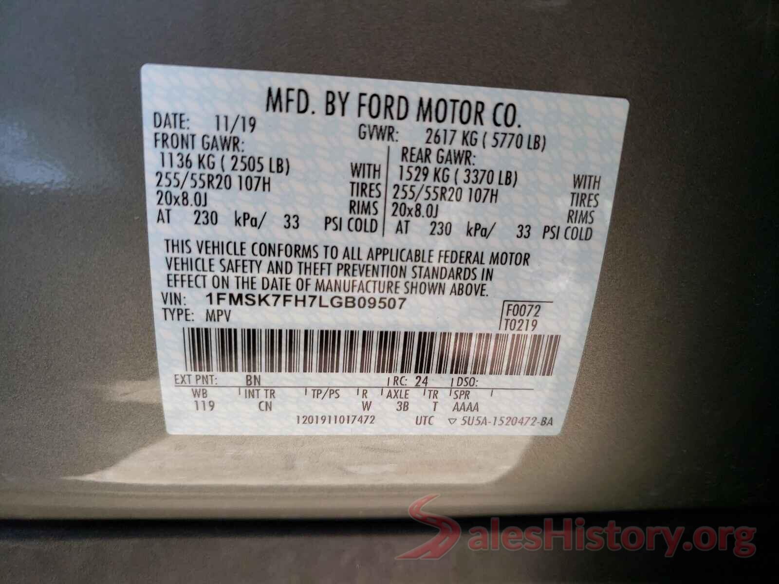 1FMSK7FH7LGB09507 2020 FORD EXPLORER