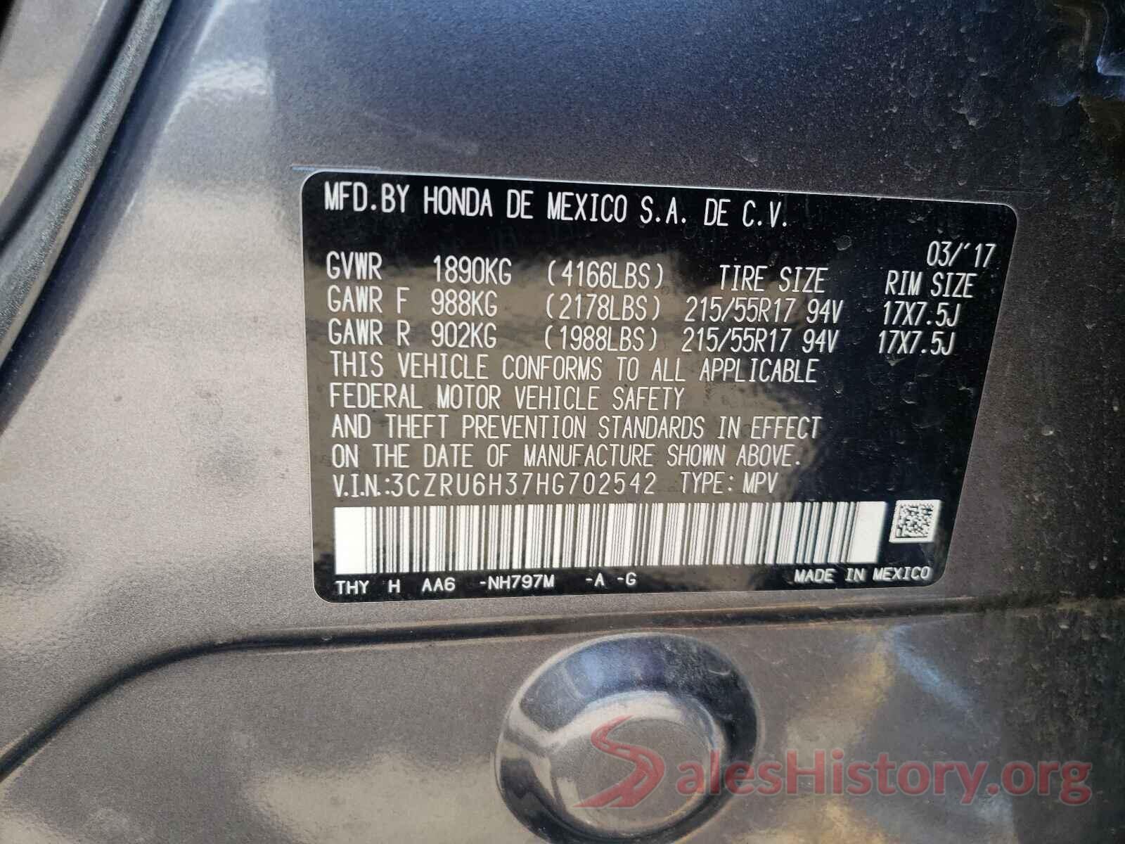 3CZRU6H37HG702542 2017 HONDA HR-V