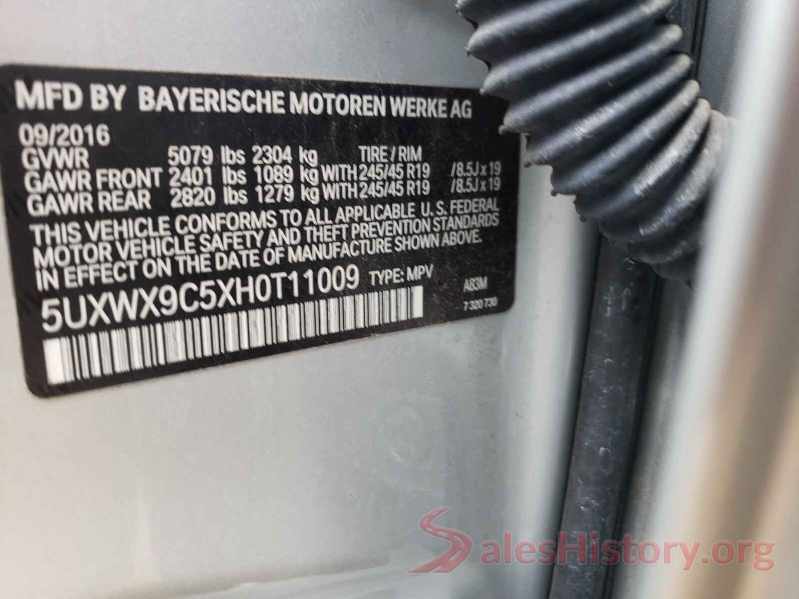 5UXWX9C5XH0T11009 2017 BMW X3