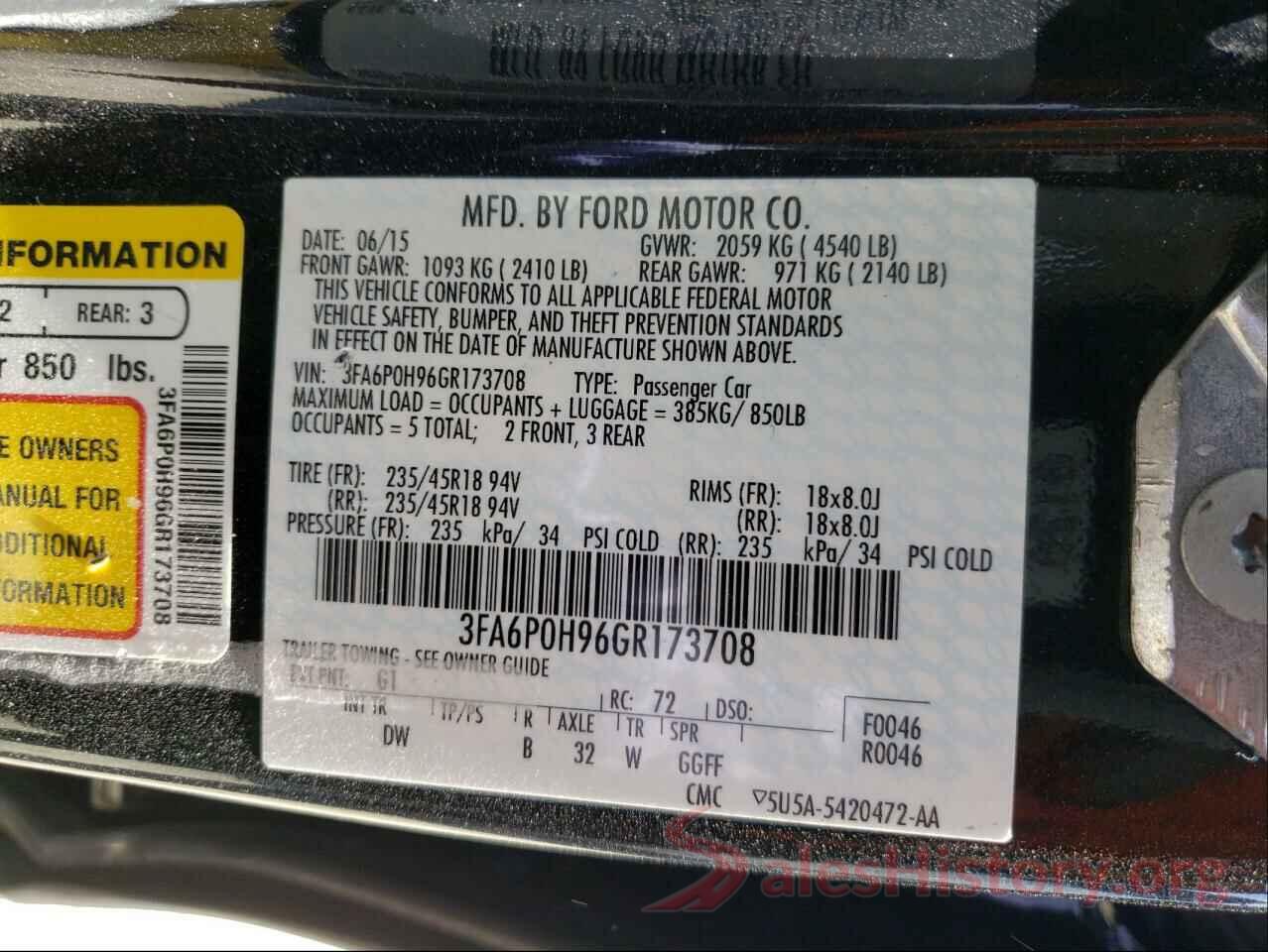 3FA6P0H96GR173708 2016 FORD FUSION