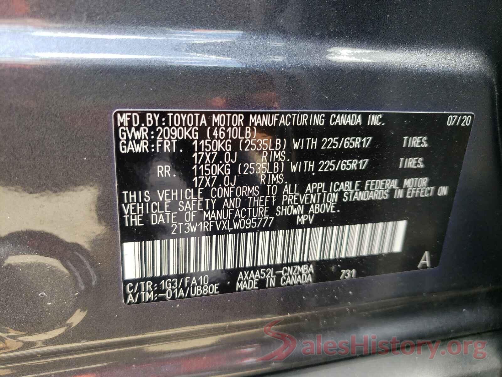 2T3W1RFVXLW095777 2020 TOYOTA RAV4