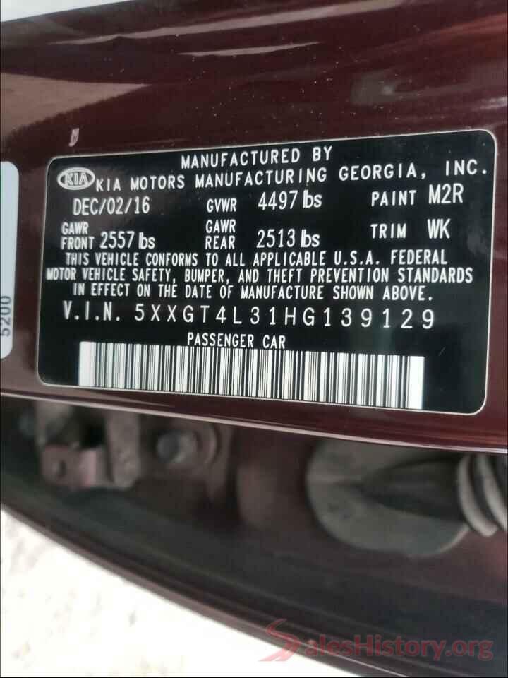 5XXGT4L31HG139129 2017 KIA OPTIMA