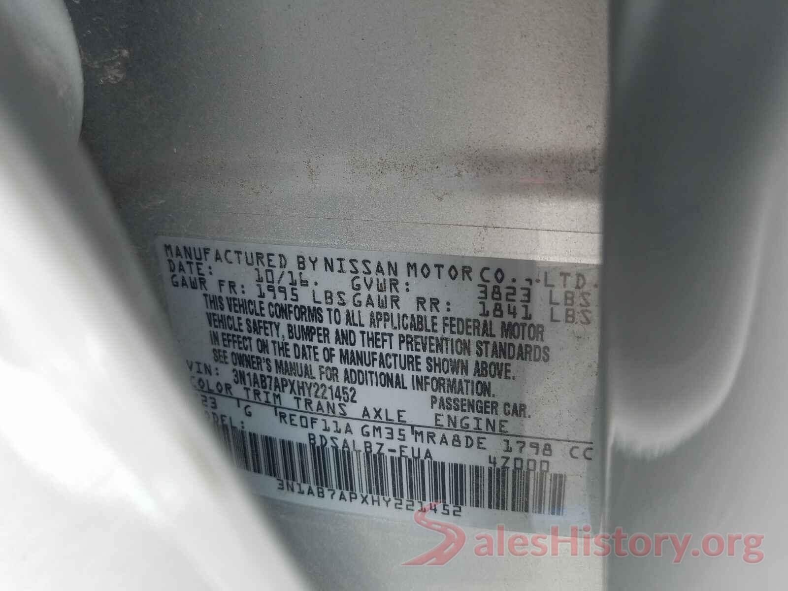 3N1AB7APXHY221452 2017 NISSAN SENTRA